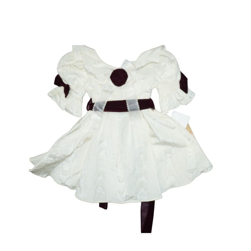 Vintage Jo Lene Moiré Party Dress w/ Velvet Sash Puff Sleeves 3T NWT USA